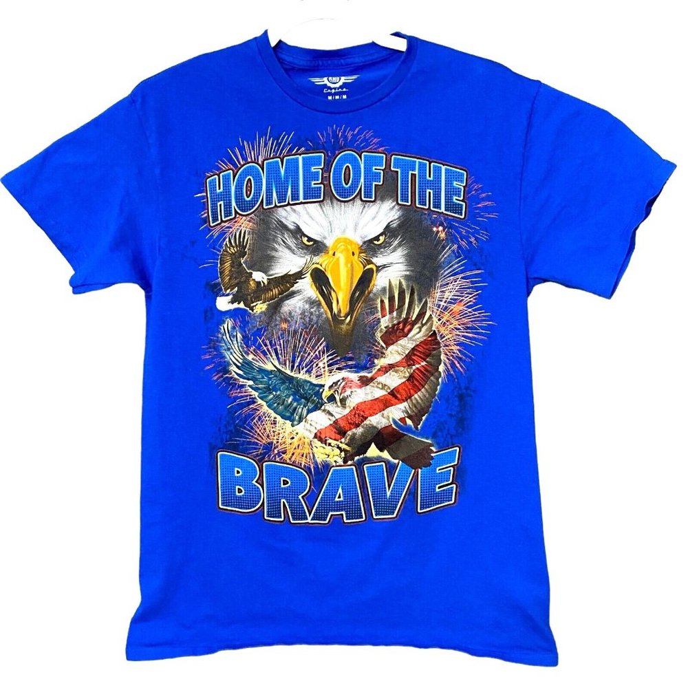 Mad Engine Home Of The Brave Adult TShirt Size Medium USA Patriotic Eagle‎ Flag